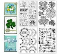 CHGCRAFT 4 Feuilles St. Patrick's Day Clear Stamps Gnome Trèfle à quatre feuilles Couronne de vœux Tampons transparents Tampons en silicone Sceaux pour DIY Scrapbooking Card Making