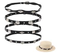 CHGCRAFT 4 pièce 4 styles de Bandeaux de Chapeau de Cowboy en Cuir PU Occidental Ceinture de Remplacement avec Fermoirs en Alliage Sangle de Rancher Fedora Bandeaux de Rodéo pour Hommes et Femmes Noir