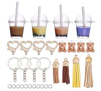 CHGCRAFT 40 Pcs Bubble Tea Porte-Clés Ensemble Acrylique Thé au Lait Bulle Porte-Clés Porte-Clés Kit de Fabrication de Bricolage avec Porte-Clés Fendus pour Sac à Main de Voiture