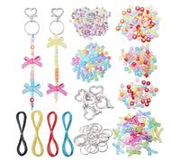 CHGCRAFT 574 kit de Porte Clés en Perles à Faire Soi Même Fermoirs à Pince de Homard en Forme de Cœur Kit D'Anneaux de Porte Clés 6 styles de Perles Acryliques Colorées pour la Fabrication de Bijoux