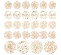CHGCRAFT 96 Pcs 4 Style Filigrane Plat Rond Connecteurs Fleur Filigrane Wrap Charms Laiton Gravé Métal Embellissements Plaqué Longue Durée pour la Fabrication de Bijoux, Diamètre 13-13.5mm, Or Clair