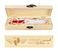 CHGCRAFT Boîte Souvenir de Test de Grossesse Pieds Amour Branches Feuilles Boîte Cadeaux D'Annonce de Grossesse en Bois avec Ruban en Raphia et Cadenas Cadeaux D'Annonce pour Papa Mari 8x2x1.2 pouce