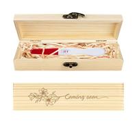 CHGCRAFT Coffret Cadeau en Bois avec Motif de Fleurs de Lys pour Test de Grossesse avec Ruban en Raphia et Cadenas pour Annonce de Grossesse pour Papa et Mari 8x2x1.2 pouce