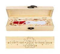 CHGCRAFT Coffret Cadeau en Bois avec Ours en Peluche et Étoile pour Test de Grossesse avec Ruban en Raphia et Cadenas pour Papa et Mari 8x2x1.2 pouce