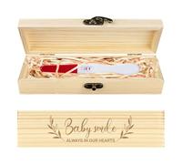 CHGCRAFT Coffret Souvenir de Test de Grossesse en Bois avec Feuilles Boîte Cadeau D'Annonce de Grossesse avec Ruban en Raphia et Cadenas Cadeaux D'Annonce pour Papa et Mari 8x2x1.2 pouce