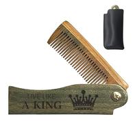 CHGCRAFT Crown Peigne pliable en bois sculpté Peigne à barbe Peigne à dents fines Peignes à cheveux avec housse de protection en cuir synthétique pour homme Toilettage moustaches Tête Cheveux Mari