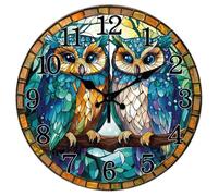 CHGCRAFT Horloge murale colorée en forme de hibou sans tic-tac 30,5 cm ronde décorative horloge murale imprimée pour la décoration de la maison et du bureau
