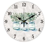 CHGCRAFT Horloge Murale Décorative Ronde de avec Feuilles Aquarelles sans Tic Tac pour la Maison Ou Le Bureau