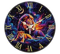 CHGCRAFT Horloge Murale Lion 12 Pouce Horloge Ciel Étoilée Fonctionne à Piles Silencieuse sans Tic Tac Lune Horloge Ronde Décorative pour la Décoration du Bureau à Domicile