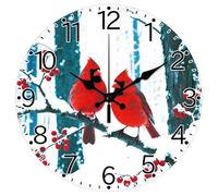 CHGCRAFT Horloge Murale Ronde à Motif Cardinal de Noël 12(5) cm sans Tic Tac Motif Baies Rouges à Piles pour Chambre Salon Cuisine Bureau