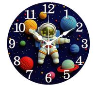 CHGCRAFT Horloge Murale Ronde à Motif D'Astronaute 3D 12cm sans Tic Tac Motif Ciel Étoilé et Planète à Piles pour Chambre à Coucher Salon Cuisine Bureau