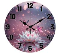 CHGCRAFT Horloge Murale Ronde à Motif de Lotus 12(5) cm sans Tic Tac Motif Papillon et Étoiles à Piles pour Chambre Salon Cuisine Bureau