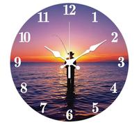 CHGCRAFT Horloge Murale Ronde à Motif de Pêche sur la Côte Ouest 12(5) cm sans Tic Tac Horloge Murale Ronde à Suspendre Fonctionne avec des Piles pour Chambre Salon Cuisine Bureau