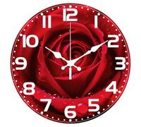 CHGCRAFT Horloge Murale Ronde à Motif de Roses Rouges 12(5) cm sans Tic Tac à Piles pour Chambre Salon Cuisine Bureau