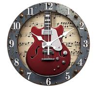 CHGCRAFT Horloge Murale Ronde de 3cm Style Industriel Motif Guitare sans Tic Tac à Piles Idéale pour Chambre Salon Cuisine Ou Bureau.