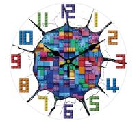 CHGCRAFT Horloge Murale Ronde Décorative en Forme de Blocs de Construction sans Tic Tac 12(5) cm avec Fissures Imprimée pour la Décoration de la Maison Ou du Bureau