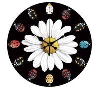 CHGCRAFT Horloge Murale Ronde Silencieuse à Motif Coccinelle et Marguerite de 12(5) cm à Piles Décorative pour Bureau Maison Salon Chambre Salle de Bain Cuisine
