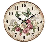 CHGCRAFT Horloge Murale Vintage à Piles Motif Roses Motif Papillons Silencieuse sans Tic Tac pour Salon Bureau Chambre à Coucher Décoration D'Intérieur
