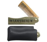 CHGCRAFT Peigne en bois pliable en forme d'étoile, peigne à barbe pliable en bois sculpté avec étui de protection en cuir synthétique, soin de la barbe et des cheveux, cadeau pour mon mari
