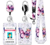 CHGCRAFT Porte Badge D'Identification Rectangulaire en Plastique avec Fermoir pour Carte D'Identité Professionnelle Enseignant Étudiant Infirmière Bureau Papillon 4.3×2.8 pouces