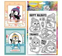 CHGCRAFT Tampons Transparents Pingouin Hiver Animaux Mignons Tampon Transparent Flocon de Neige Tampons Transparents en Silicone pour Scrapbooking DIY Décoration D'Album Photo 4.3 × 6.3 pouces