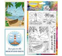 CHGCRAFT Tampons Transparents Plage Cocotiers Phares en Silicone pour Scrapbooking Décoration D'Album Photo 4.3x6.3 pouce