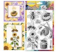 CHGCRAFT Tampons Transparents Vintage en Silicone Motif Abeilles Nid D'Abeille Fleurs pour Scrapbooking Décoration D'Album Photo 4.3x6.3 pouce