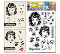 CHGCRAFT Tampons Transparents Visage Féminin Tampons Transparents Expressions Faciales Silicone au Toucher Rétro pour la Fabrication Cartes le Scrapbooking la Décoration D'Albums Photo 4.3x6.3 pouce