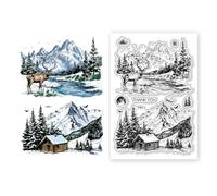 CHGCRAFT Thème de Paysage de Neige Tampons Clairs Montagne Cerf Maison Fond D'Arbre Tampons de Sceau en Silicone Transparent pour Bricolage Cartes de Scrapbooking Faisant Album Photo Décoratif