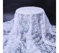 CHGCRAFT Tissu en Dentelle Brodée en Forme de Branche de Fleur 2 mètre Maille en Polyester Dentelle Blanche Brodée Tulle à Fleurs pour Bricolage Fournitures D'Artisanat Couture Tissu de Mariée