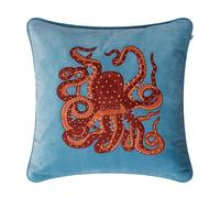 Chhatwal & Jonsson Taie Embroidered Octopus 50x50 cm Heaven blue-orange-rose