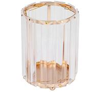 CHHELIHL Porte-pinceaux cosmétiques, verre transparent, rond décoratif, pour bureau, boîte de rangement pour stylos, pour outils de maquillage, portable, vitrine élégante, vue (Or)