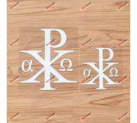 Chi Rho christogramme Jésus-Christ Alpha Oméga autocollant vinyle - lot de 2 blanc, 10,2 cm, 15,2 cm - sans fond pour voiture bateau ordinateur portable