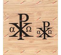 Chi Rho christogramme Jésus-Christ Alpha Oméga autocollant vinyle - lot de 2 noir, 10,2 cm, 15,2 cm - sans fond pour voiture bateau ordinateur portable
