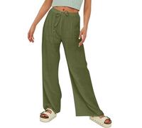 CHIACJYRSEDK Pantalon Fluide Femme Été Chic Élastique Taille Haute avec Poches Pantalon de Training Sport Yoga et Fitness Cordon de Serrage Wide Leg Trousers Palazzo Plage armée Verte S