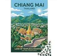 Chiang Mai Thailand Travel Poster De Fin D'année Puzzle en Bois