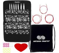 ChiaoGoo Twist Red Lace 7400-S Lot d'aiguilles à tricoter circulaires interchangeables en acier inoxydable avec 4 cordons et sac de transport, rouge, 10,2 cm