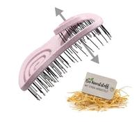CHIARA AMBRA® Mini brosse à cheveux bio avec paille sans tirer - Brosse démêlante unique avec ressort en spirale - Taille de poche avec sac de voyage - Idéal pour les voyages - Rose