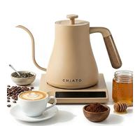 CHiATO flowPLAY Bouilloire à col de cygne 0,6 l - Bouilloire électrique à col de cygne pour café versé, bouilloire barista avec réglage de la température en acier inoxydable (beige)