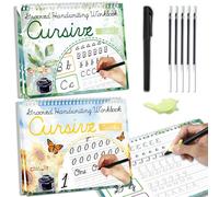 chiazllta Lot de 2 cahiers d'exercices d'écriture à rainures cursives réutilisables avec stylos à encre disparaissante pour débutants (lettres et chiffres)