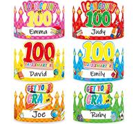 chiazllta Lot de 36 couronnes en papier pour 100 jours, nom DIY 100e jour d'école en papier, chapeaux de fête de 100 jours, fournitures pour décoration de salle de classe, école, 6 styles