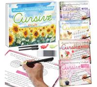 chiazllta Lot de 4 kits d'entraînement à l'écriture cursive rainurée avec stylos à encre disparaissante, cahiers d'écriture cursive magique réutilisables rainurés pour enfants (poèmes, chiffres
