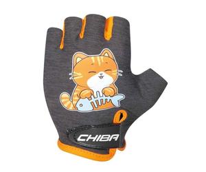 Chiba Cool Kids 2026 Gants de Cyclisme Courts pour Enfant Motif Chat Gris/Orange