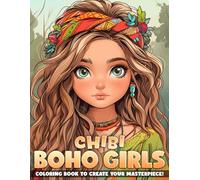 Chibi Boho Girls Coloring Book: Bohemian Girl Coloring Pages featuring Kawaii Beauties with Flower Crowns for All Ages to Relax and Enjoy Coloring