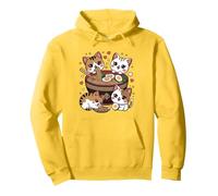 Chibi Cat Mangeant des Nouilles Kawaii Anime Japonais Chat Ramen Sweat à Capuche, Unisexe pour Adultes, Citron, M