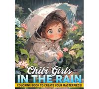 Chibi Girls In The Rain Coloring Book: Charming Moments Coloring Pages with Cute Little Friends in Rainy Scenes Illustrations for All Ages Calm and Creativity