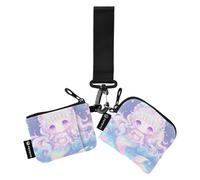 Chibi Lot de 2 portefeuilles fins pour cartes de visite et cartes de crédit avec dragonne pour usage quotidien Motif sirène colorée