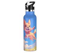 Chibi-Style Bouteille d'eau isotherme à double paroi avec couvercle à paille pour la maison, le bureau, les voyages, le sport, l'école - 591 ml