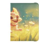 Chibi style dessin animé mignon chien blanc cuir porte-passeport porte-cartes combo voyage vaccin porte-cartes combo insigne badge vaccin porte-cartes porte-cartes portefeuille pour hommes, Chibi