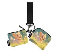 Chibi-style Lot de 2 pochettes pour pièces de monnaie pour femme avec porte-clés pour le travail et les voyages, Chibi style dessin animé mignon chien, 1 size, Art déco